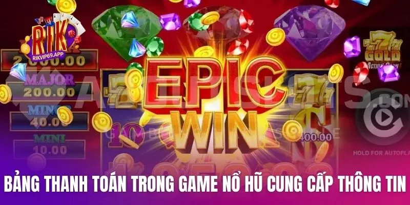 Bảng thanh toán trong game Nổ Hũ cung cấp thông tin tỷ lệ thưởng